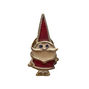 Vintage Beatrix Christmas Santa Gnome Blue Rhinestone Eyes‎ Tie Tack Enamel Pin